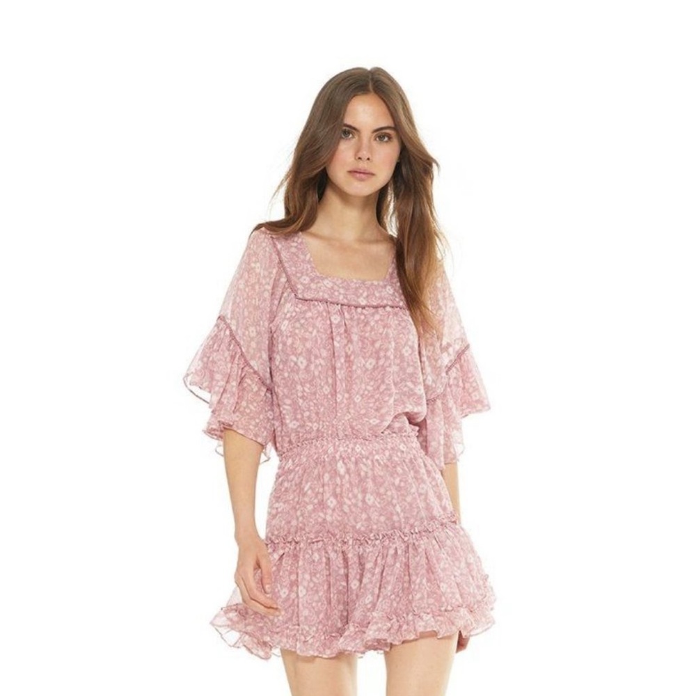 MISA Los Angeles - Dusty Pink Floral Smocked Waist Dress Large